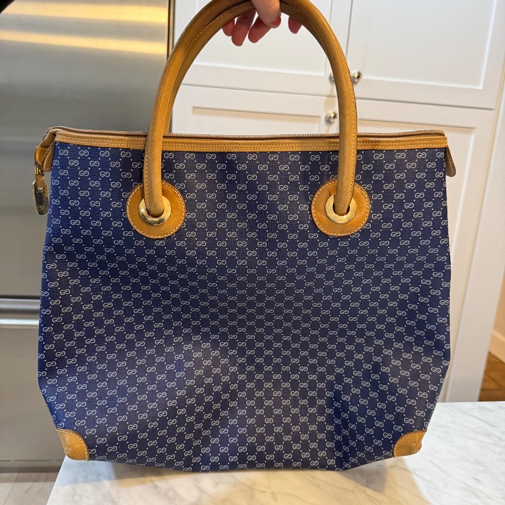 Authentic Vintage Gucci Micro GG Supreme Tote Bag Navy Blue